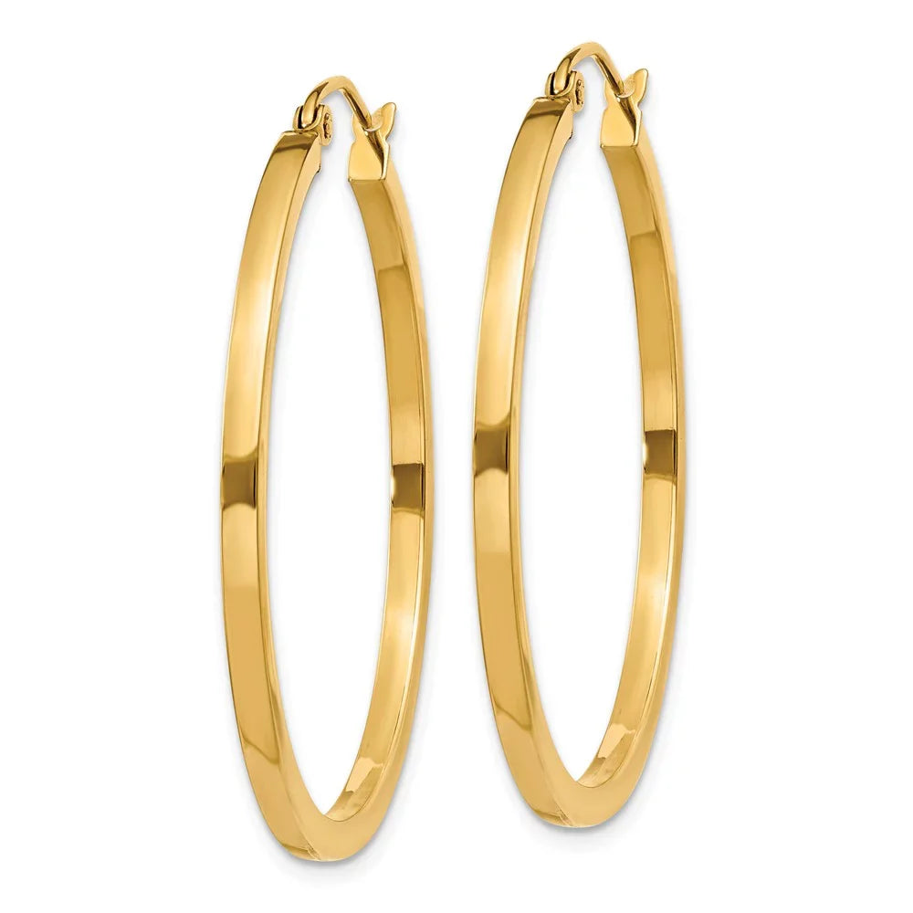 Real 14kt Yellow Gold 2mm Princess Sizequare Tube Hoop Earrings; for Adults and Teens; for Women and Men