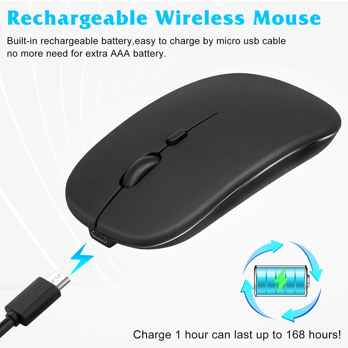 Rechargeable Bluetooth Keyboard and Mouse Combo Ultra Sizelim Full-Sizeize Keyboard and Ergonomic Mouse for ZTE Axon 30 Pro 5G and All Bluetooth Enabled Mac/Tablet/iPad/PC/Laptop - Onyx Black