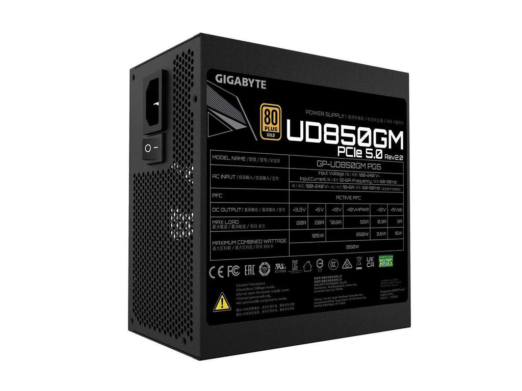 GIGABYTE GP-UD850GM PG5 Rev2.0 850W PCIe 5.0 Ready, 80 Plus Gold Certified, Fully Modular Power Sizeupply
