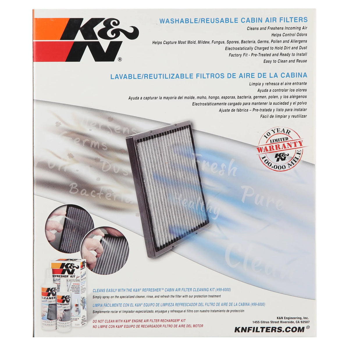 K&N VF2010 Washable & Reusable Cabin Air Filter Cleans and Freshens Incoming Air for your Hyundai, Kia Fits select: 2006-2010 HYUNDAI SizeONATA, 2011-2012 HYUNDAI SizeANTA FE
