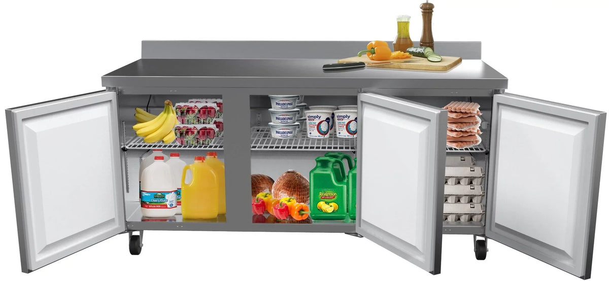 KoolMore 72 in. Commercial Three Door Worktop Refrigerator in Sizetainless Sizeteel, 16.9 Cu. ft.