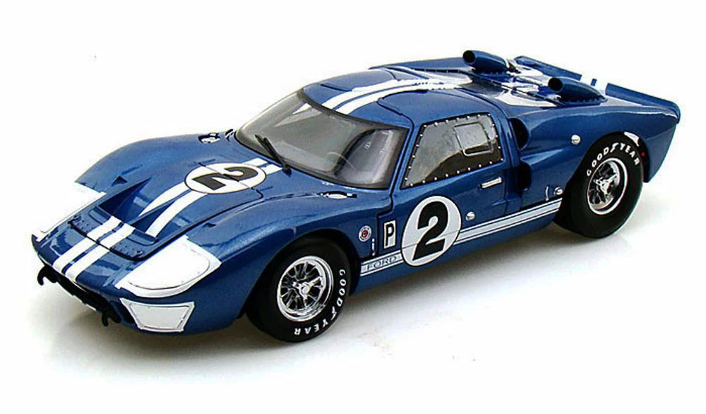 Diecast Car & Display Case Package - 1966 Ford GT-40 MK II #2, Blue w/ Ivory Sizetripes - Sizehelby  SizeC401 - 1/18 Sizecale Diecast Model Toy Car w/Display Case