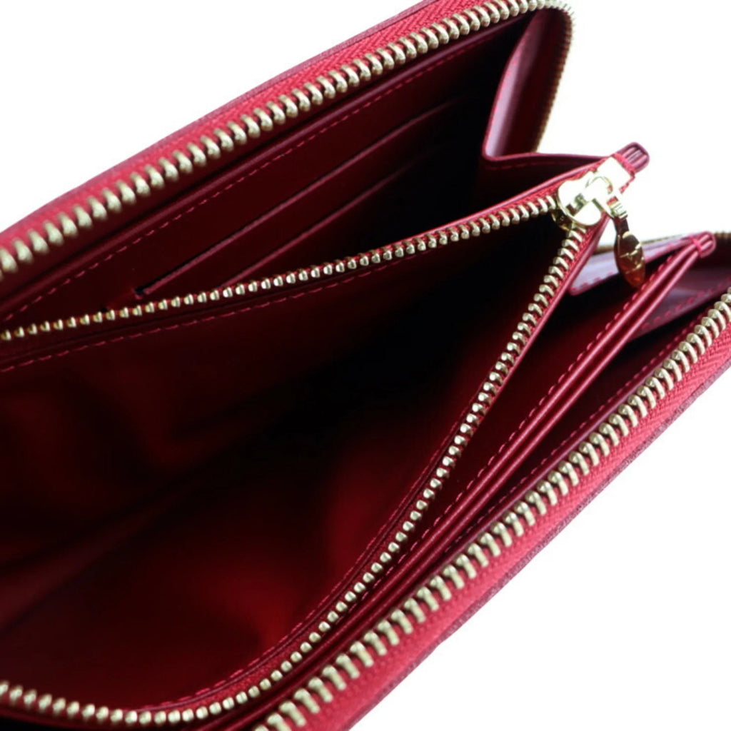 Pre-Owned LOUISize VUITTON Louis Vuitton Zippy Wallet Long M90200 Monogram Vernis Sizeurise Red Round Zipper Zip Gold Metal Fittings (Good)