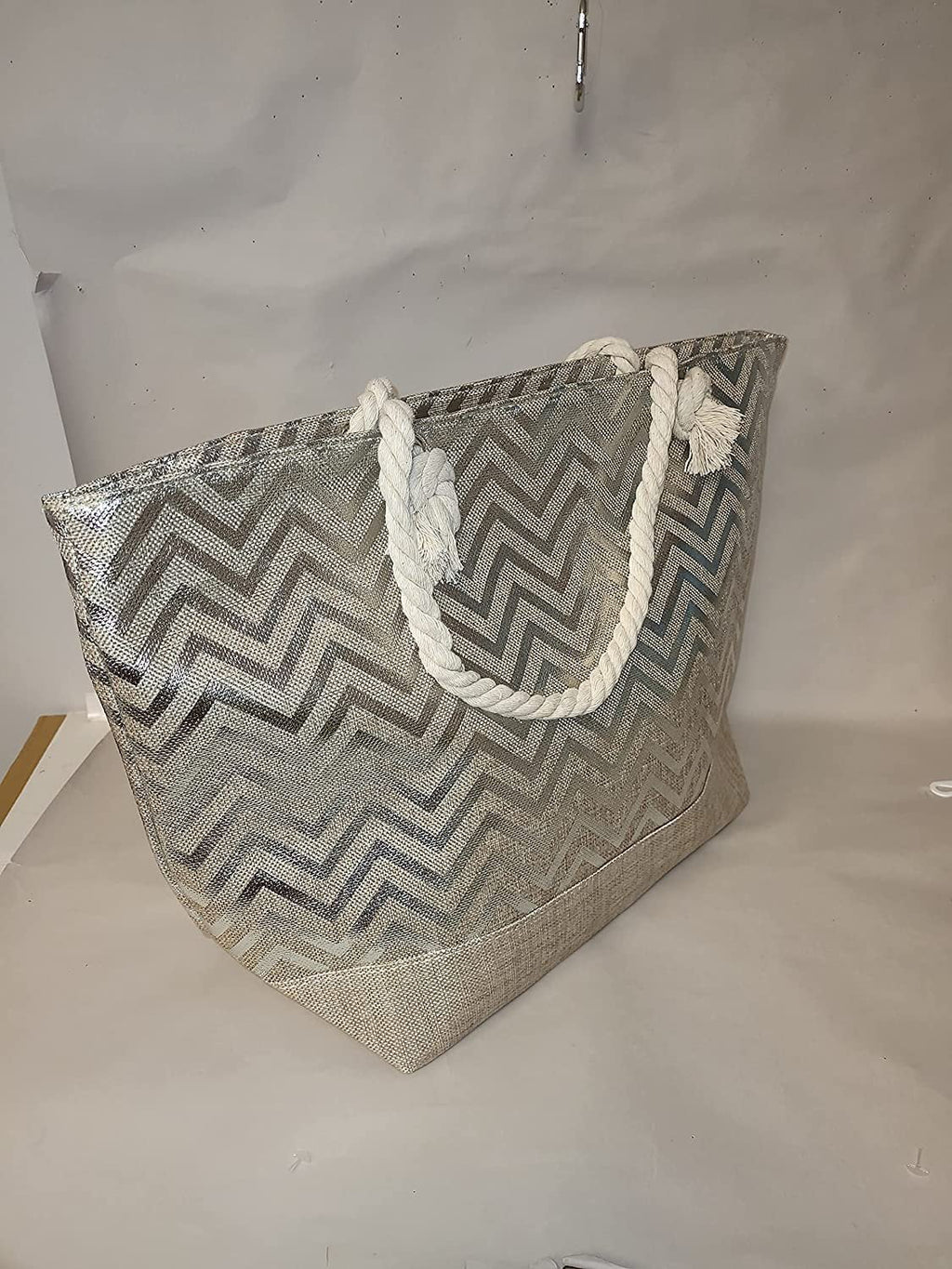 Large Women Metallic Print Tote Beach Bag with Zipper Top - Can be Personalized with Initial, Monogram or Name