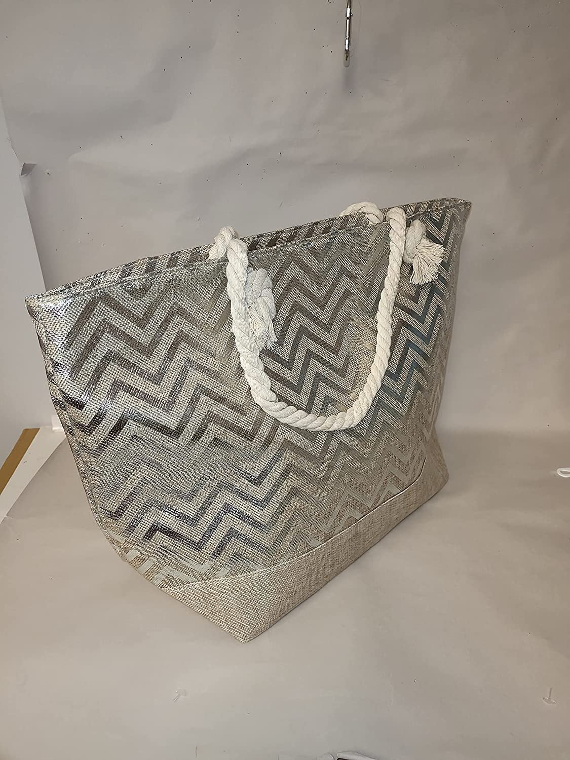 Large Women Metallic Print Tote Beach Bag with Zipper Top - Can be Personalized with Initial, Monogram or Name