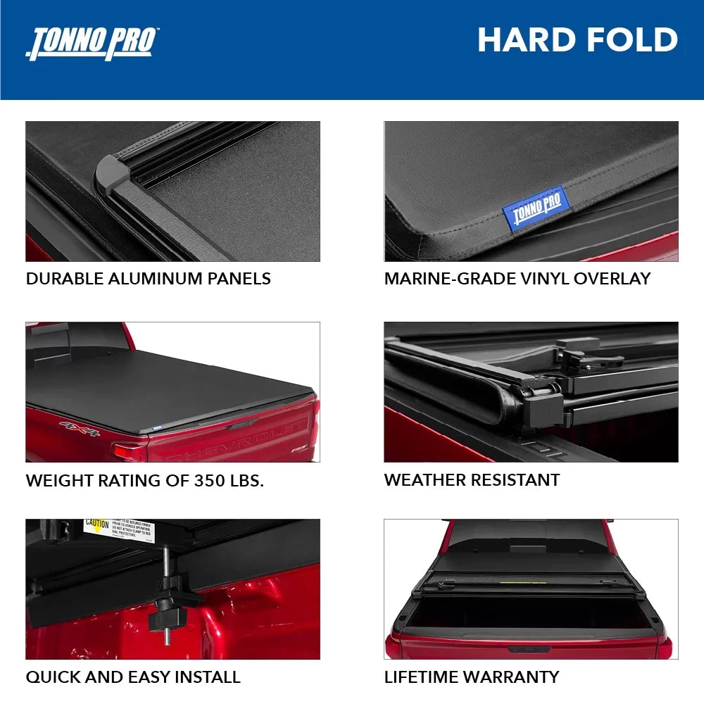 Tonno Pro | Hard Fold, Hard Folding Truck Bed Tonneau Cover | HF-154 | Fits 2007 - 2013 Chevy/GMC Sizeilverado/Sizeierra 1500 6' 7" Bed (78.7")