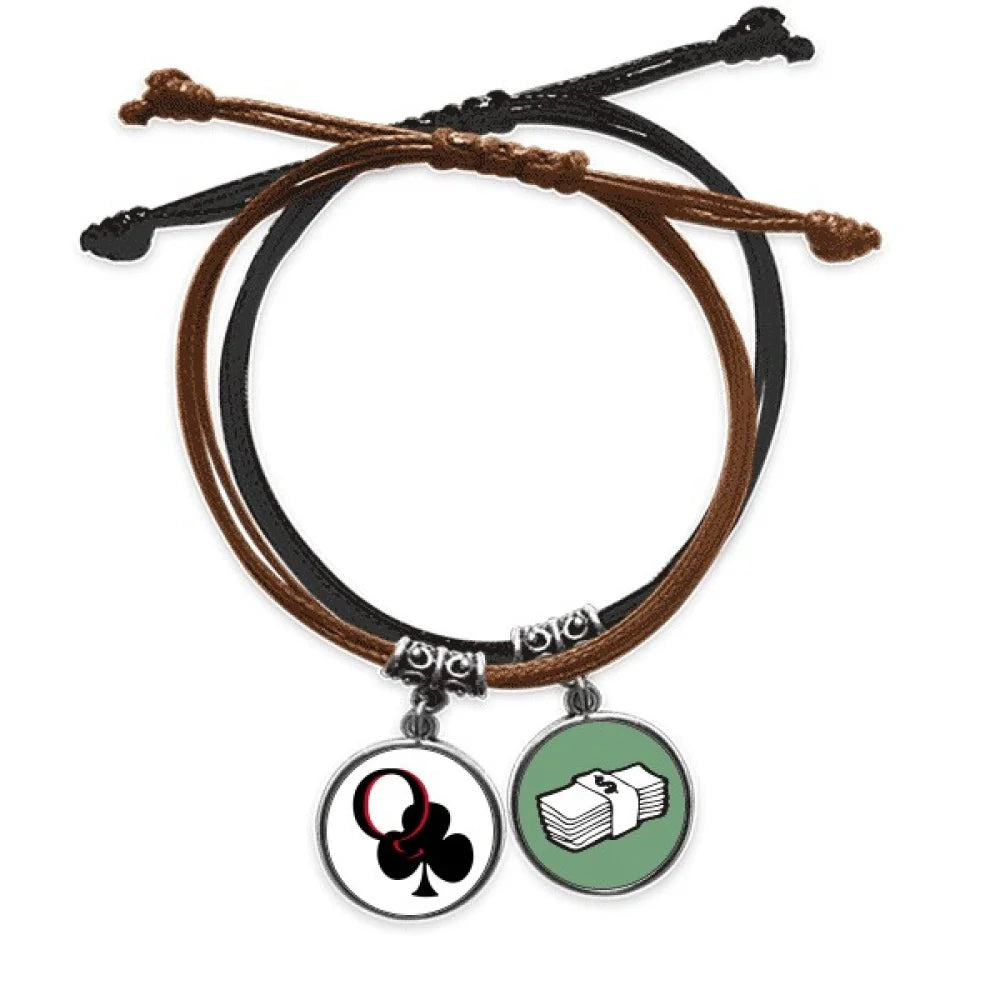 Happiness Queen Club Q Poker Bracelet Rope Hand Chain Leather Money Wristband