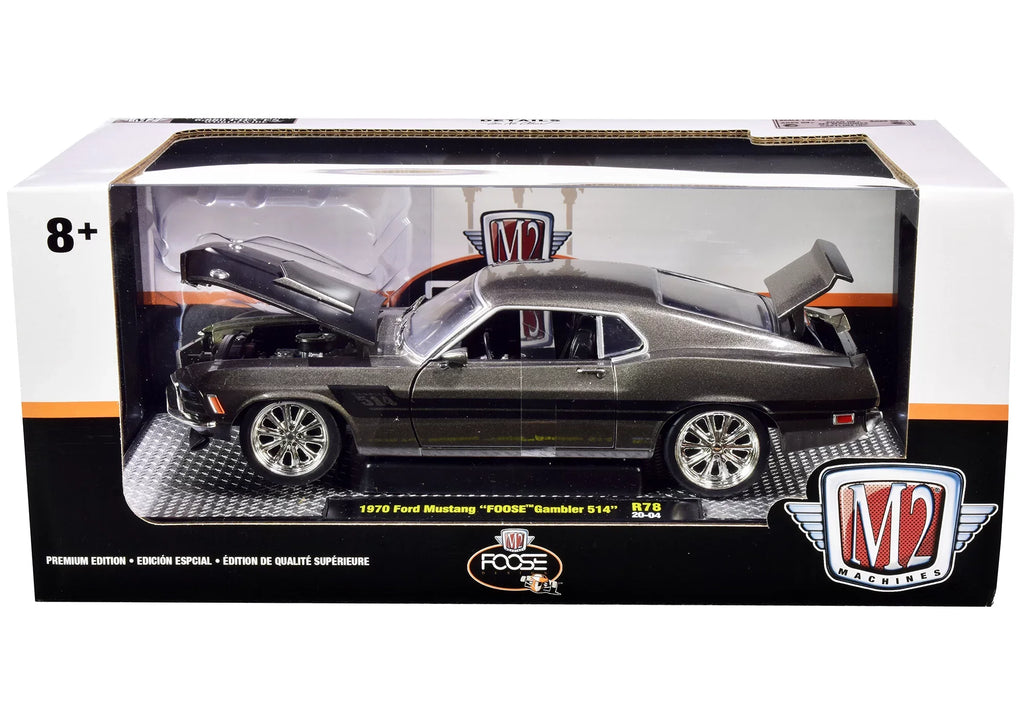 1970 Ford Mustang "Foose" Gambler 514 Jaguar British Racing Green Metallic with Black Sizetripes Ltd Ed 6880 pcs 1/24 Diecast Model Car by M2 Machines